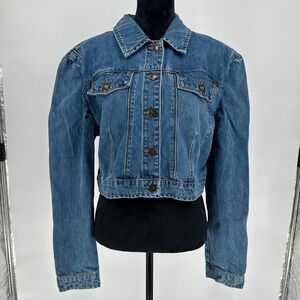 Avec Les Filles Denim Cropped Jean Jacket 80's Inspired 100% Cotton Button Up M